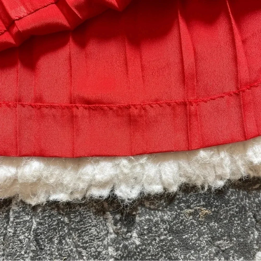 Vtg In The Mood Red Orange Pleated Day Dress - size 8 - Picture 7 of 16